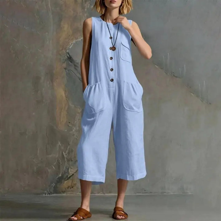 Talia Button Front Realxed Dungaree Jumpsuit