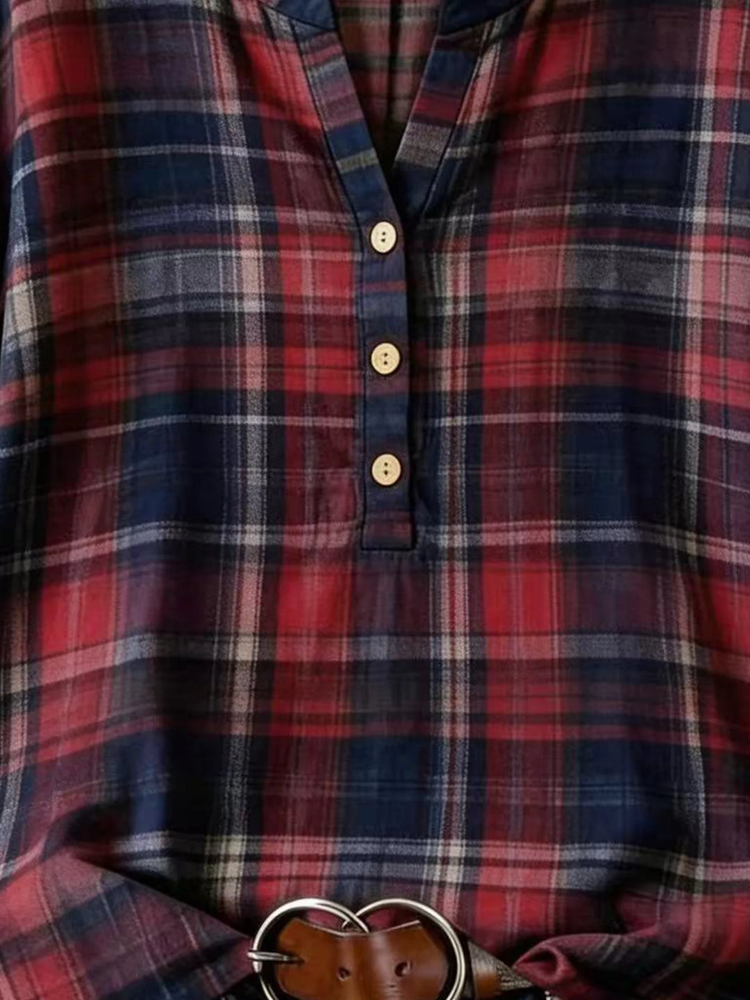 Daphne Plaid V Neck Loose Fit Blouse