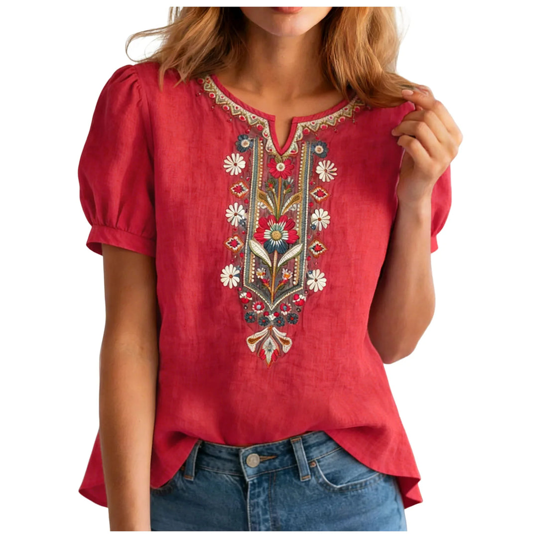 Mallorie Embroidered Linen Blouse