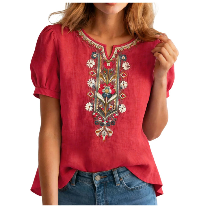 Mallorie Embroidered Linen Blouse