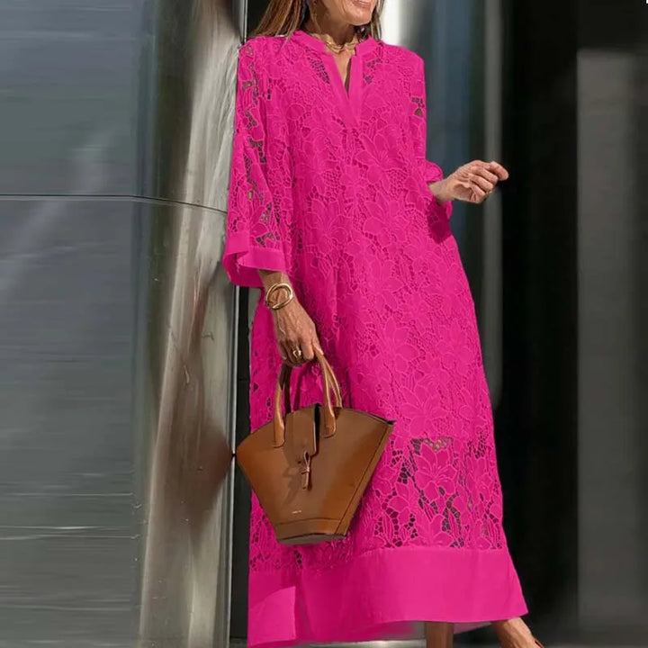 Beatrice Embroidered Eyelet V Neck Maxi Dress