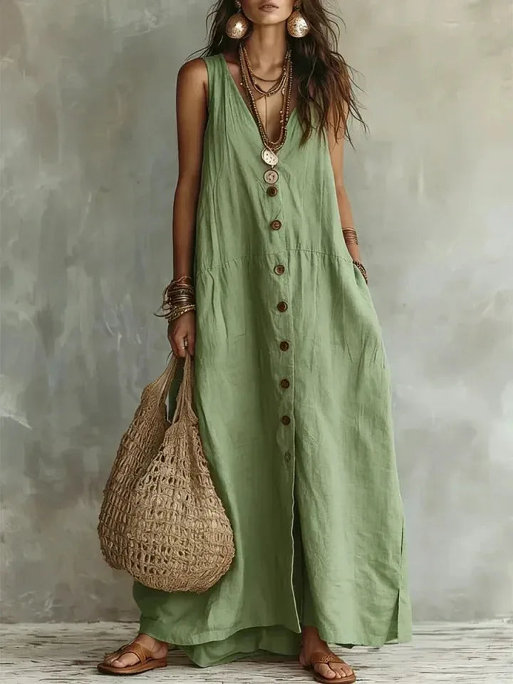 Elowen Breathable Sleeveless Linen Maxi Dress