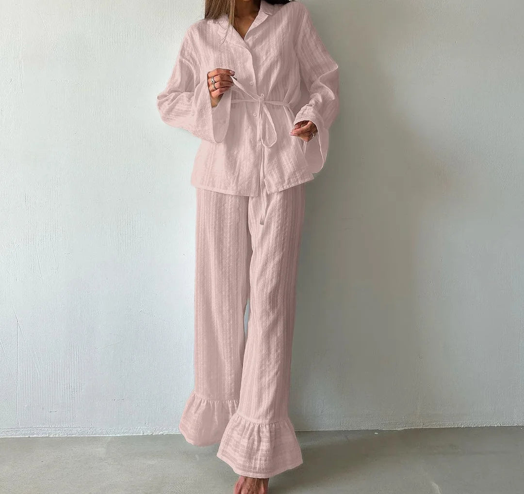 Caitlin Ruffle Trim Pajama Set