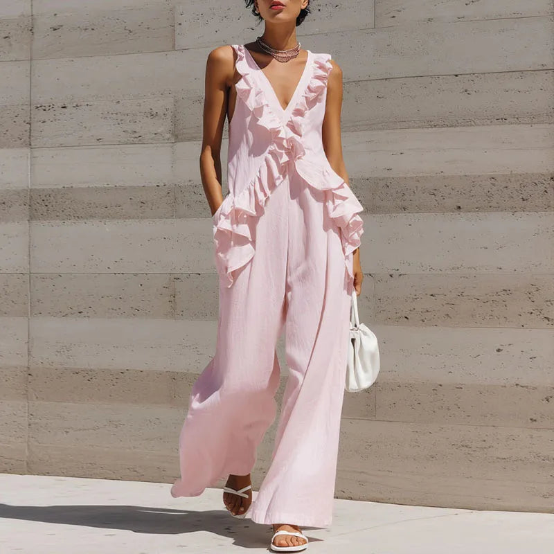 Angela Ruffle Trim Jumpsuit