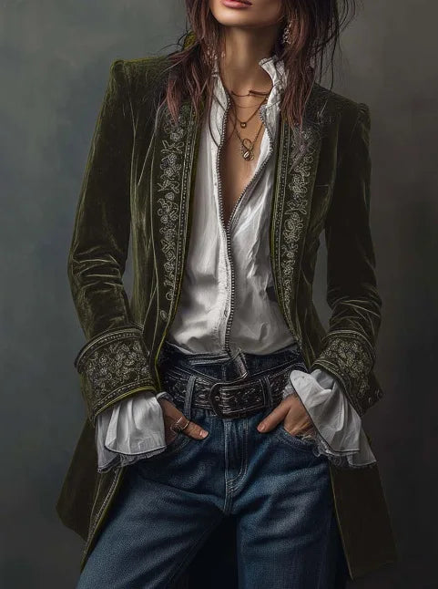Vivienne Embroidered Velvet Blazer