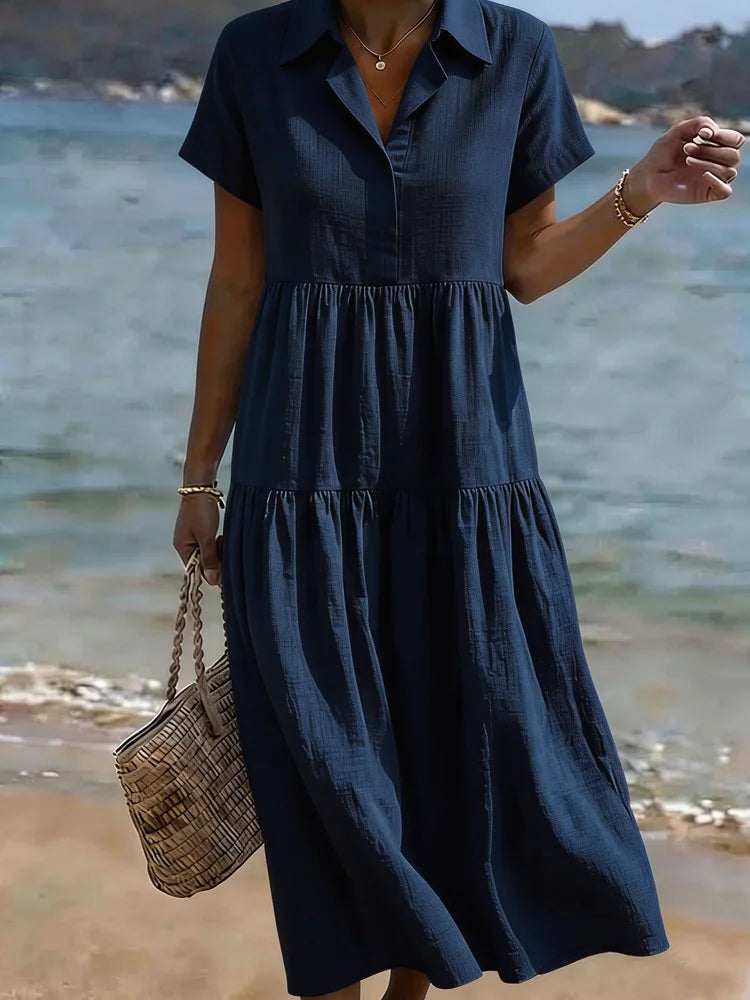 Willa Relaxed Tiered A Line Midi Shirt Dress