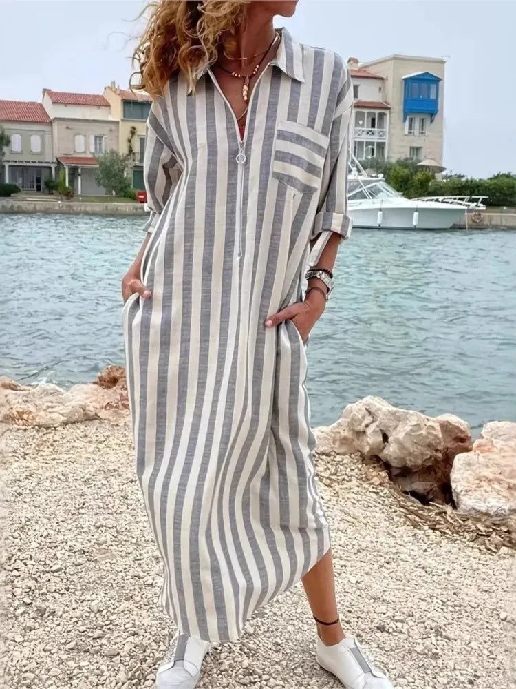 Delia Striped Maxi Shirt Dress