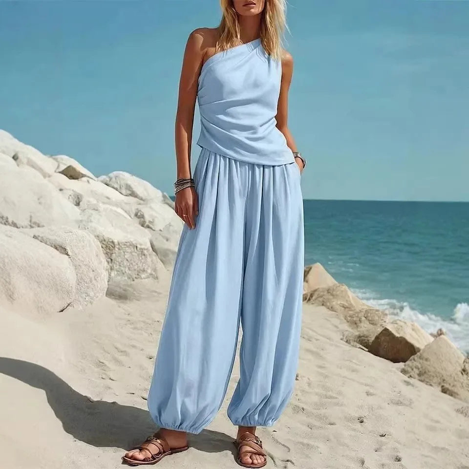 Lacey One Shoulder Trouser Set