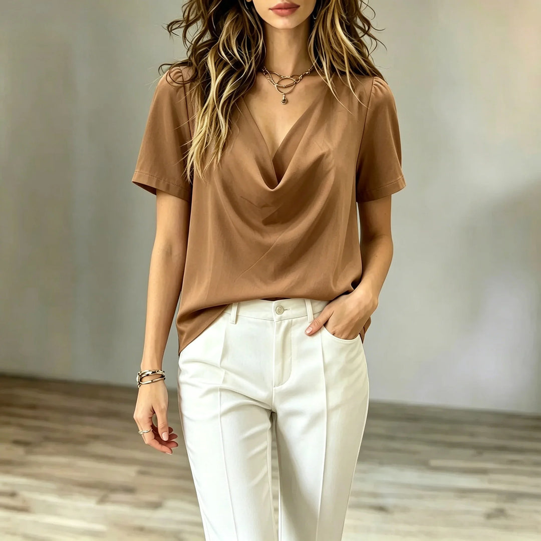Crystal Draped Neck Blouse