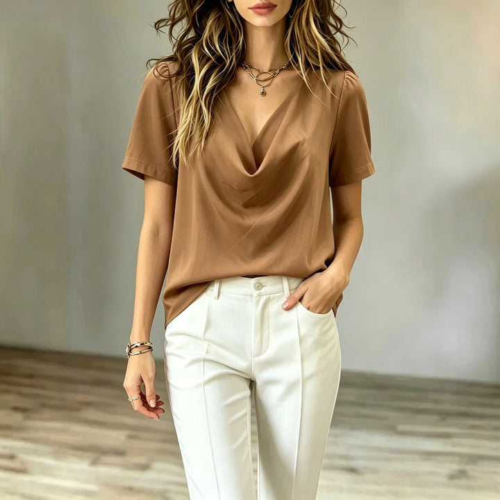 Crystal Draped Neck Blouse