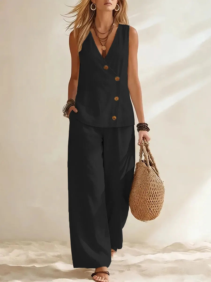 Maeve Button Vest Co-Ord Set