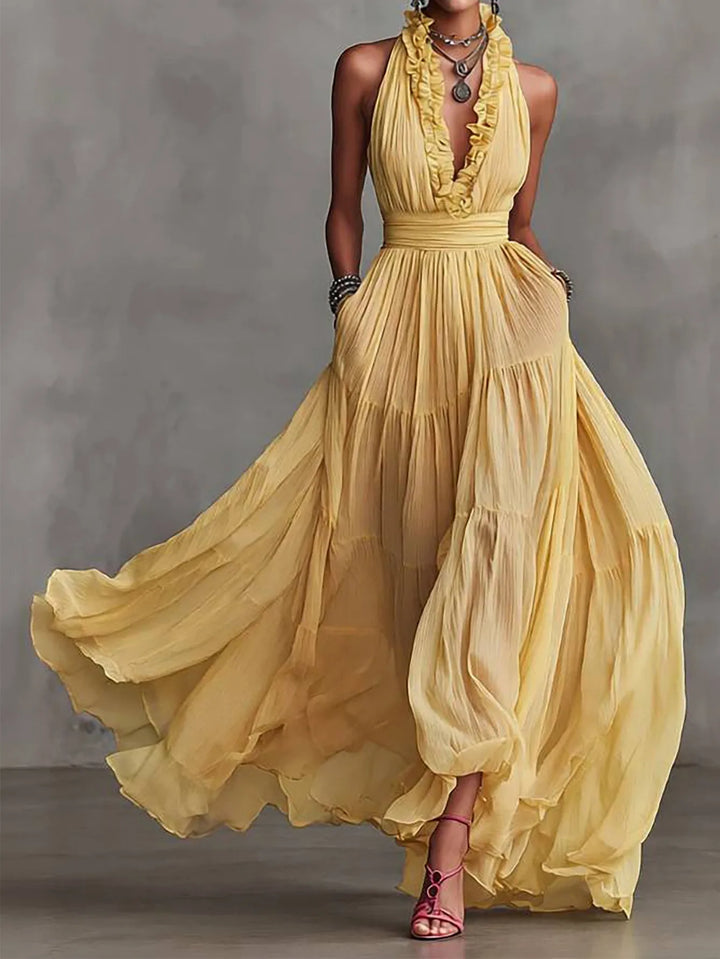 Brenda Ruffle Trim Evening Maxi Dress