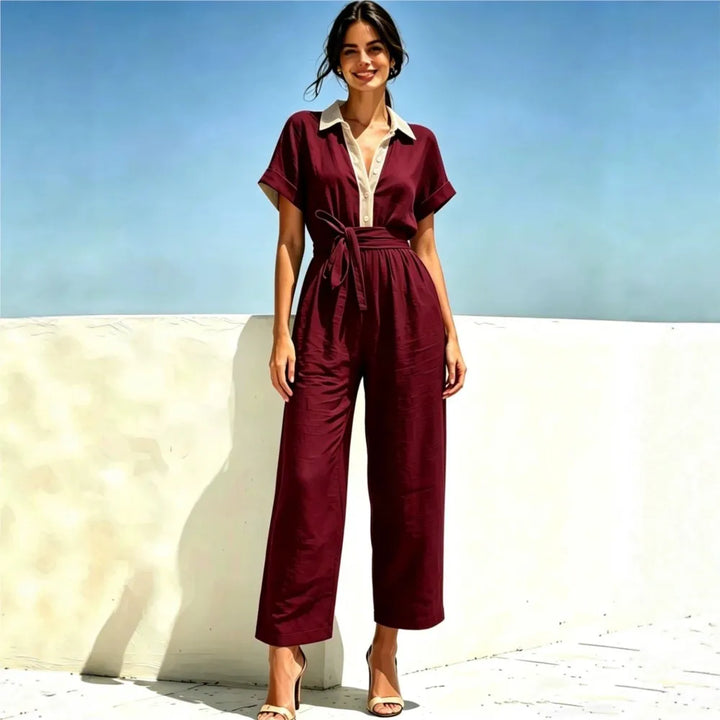 Olivia Belted Short Sleeve Jumpsuit