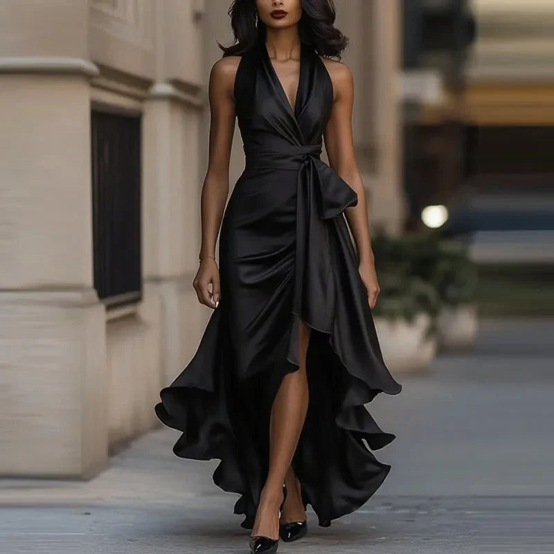Keltie Halter Satin Maxi Dress