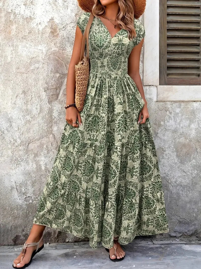 Willow Floral V Neck Long Sleeve Flared Midi Dress