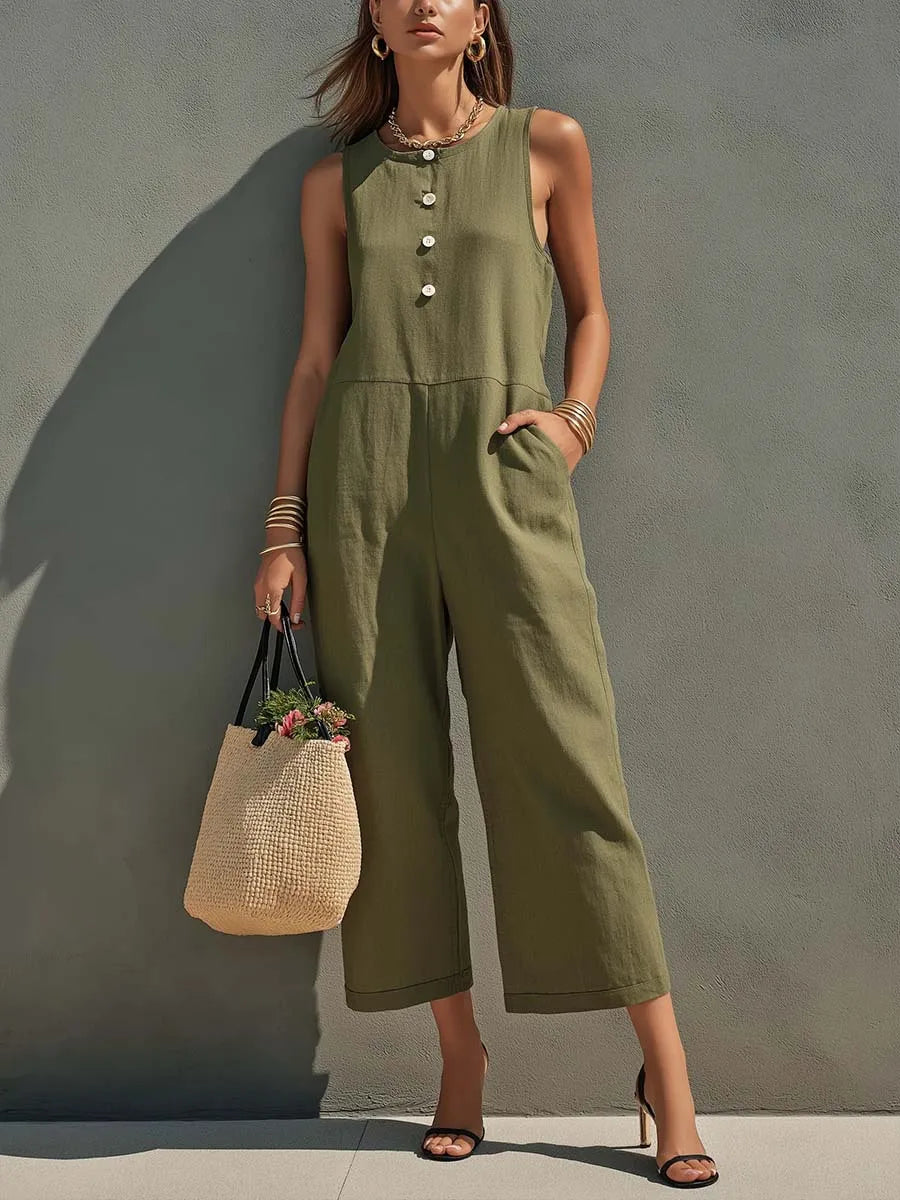 Jacqueline Wide Leg Linen Jumpsuit