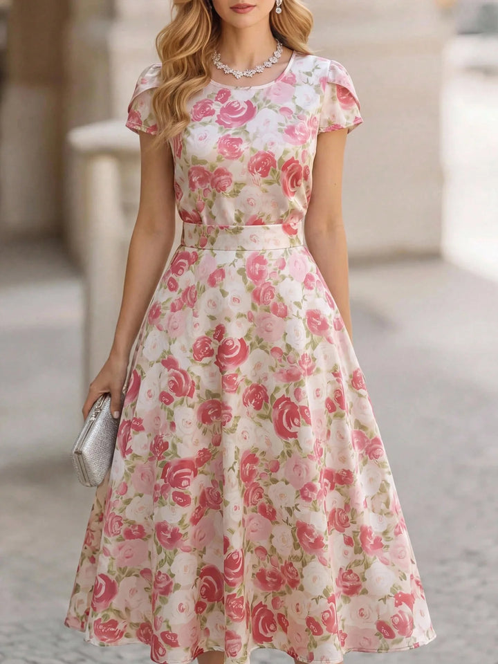 Rosalie Elegant Floral Short Sleeve Midi Dress