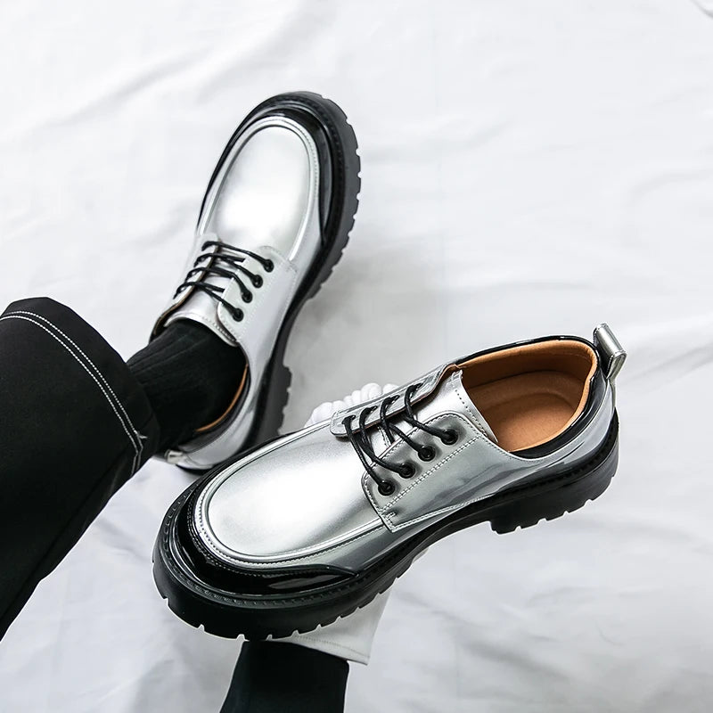 Silver metallic Oxford shoes overhead view