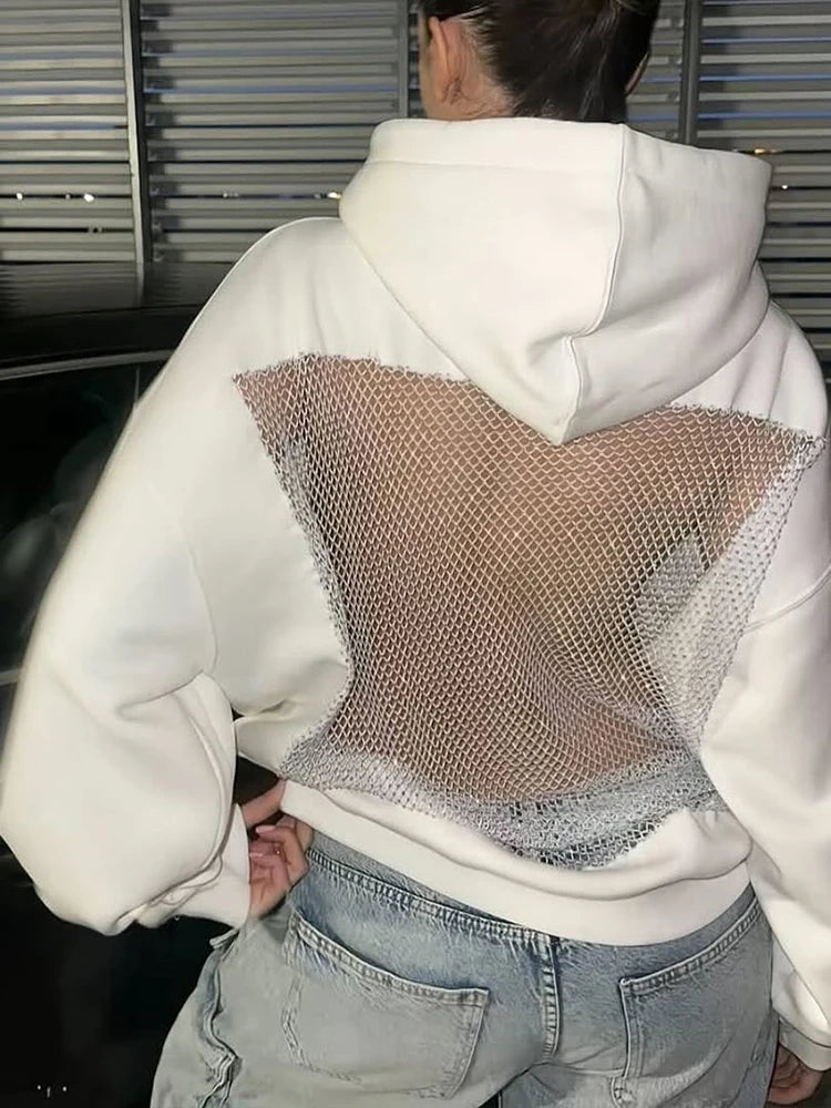 Rosalind Rhinestone Mesh Back Hoodie