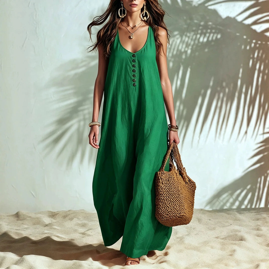 Tessa Casual Sleeveless V Neck Button Maxi Dress