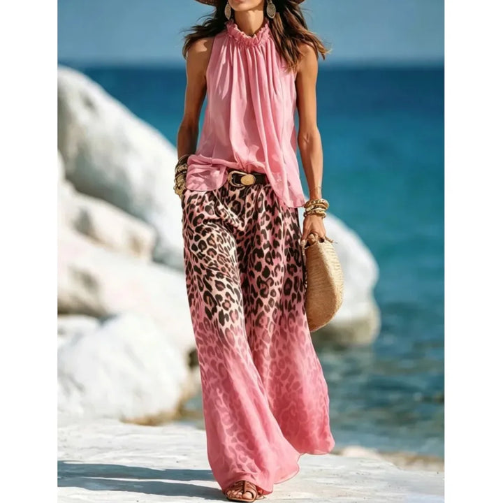 Elaria Elegant Leopard Print Palazzo Set