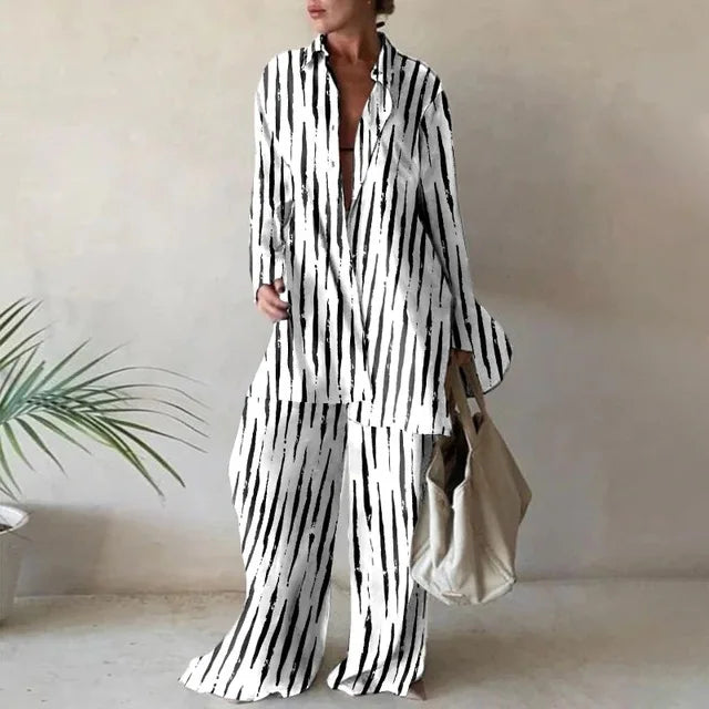 Valencia Geometric Print Long Sleeve Trouser Set