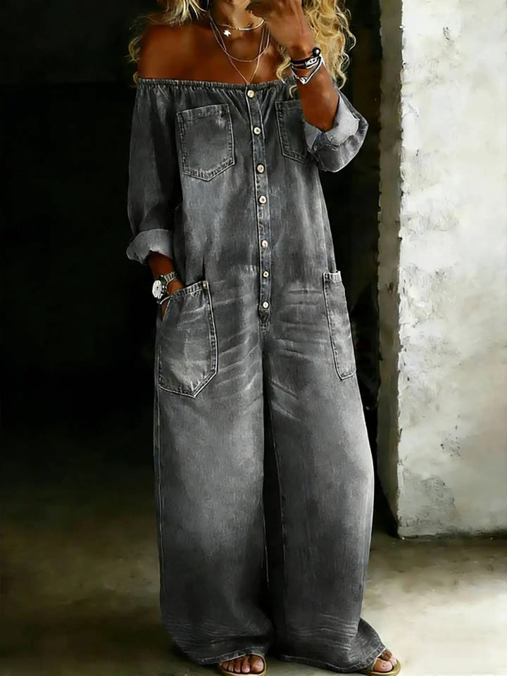 Annie Off Shoulder Denim Jumpsuit
