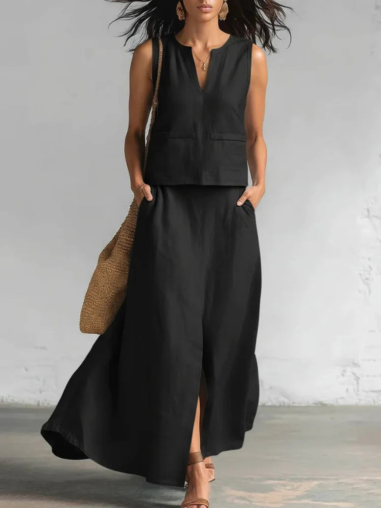 Sadie Flowy Linen Skirt Set