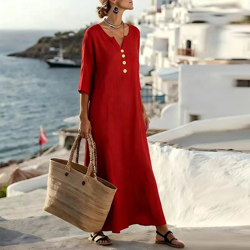 Maelle Button Front Boho Maxi Dress