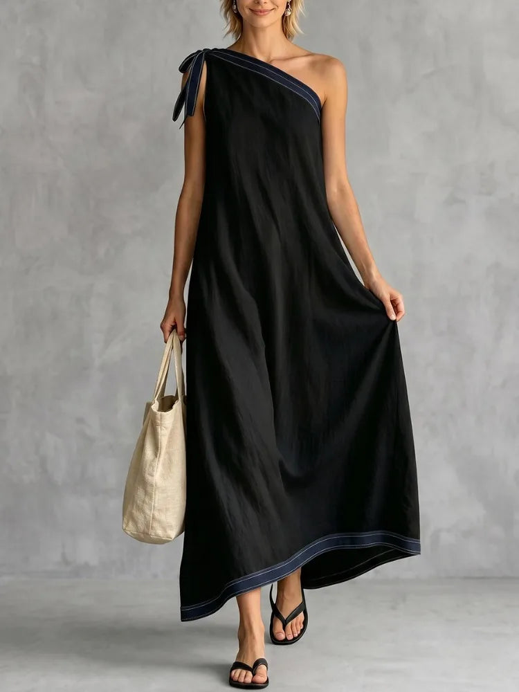 Odalys One Shoulder Vacation Maxi Dress