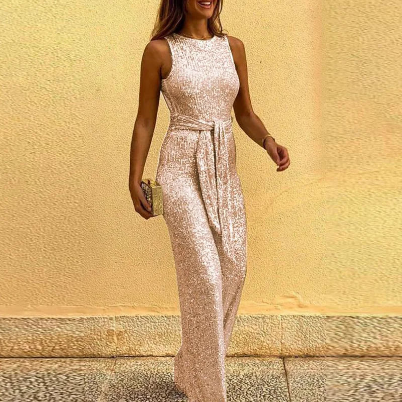 Amira Front Tie Sequin Jumpsuit