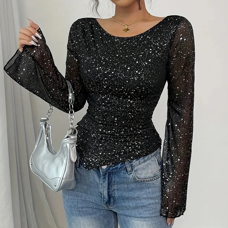 Charlotte Sequin Mesh Blouse