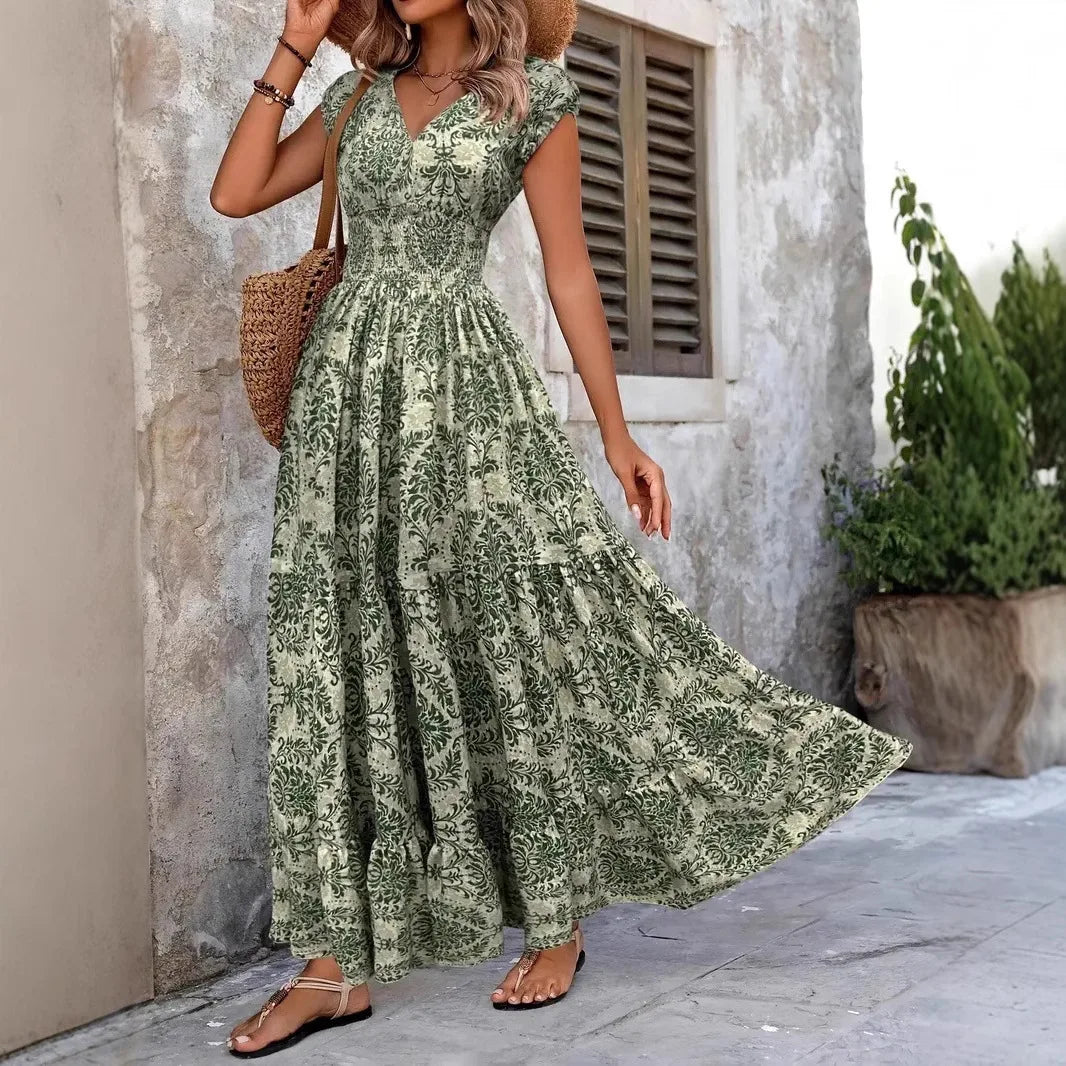 Willow Floral V Neck Long Sleeve Flared Midi Dress