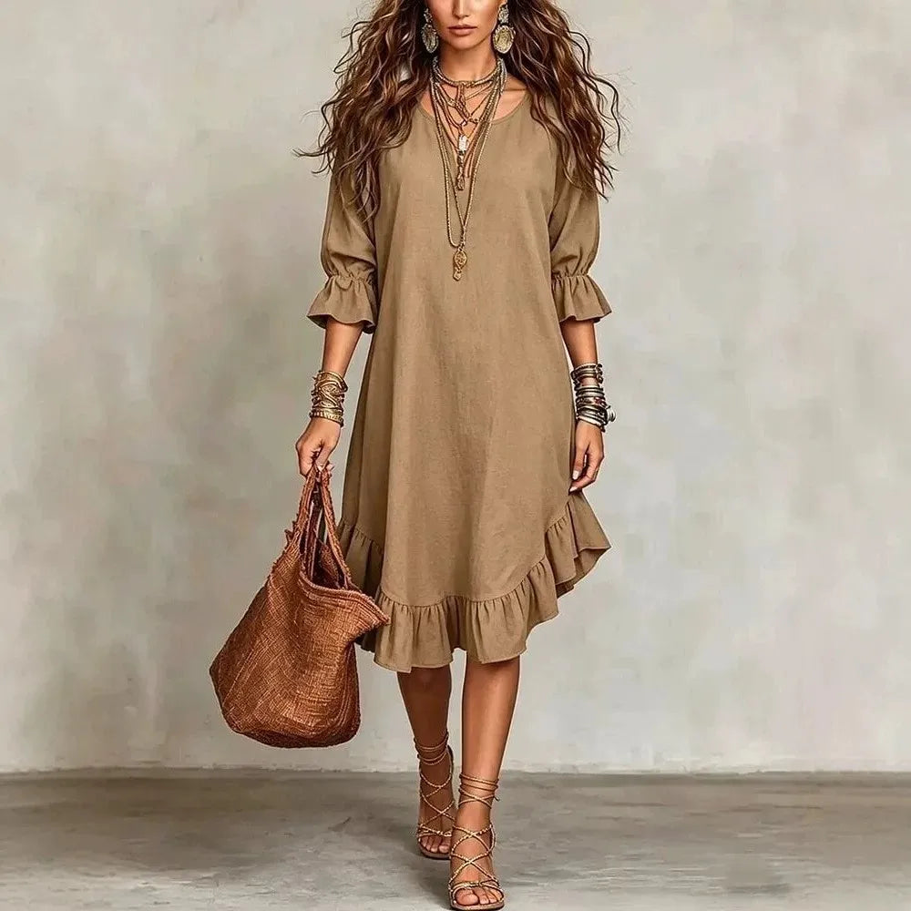 Josette Ruffle Half Sleeve V Neck Midi Dress