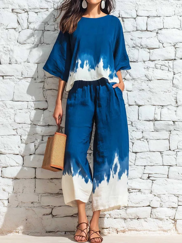 Camila Printed Blouse Casual Pants Set