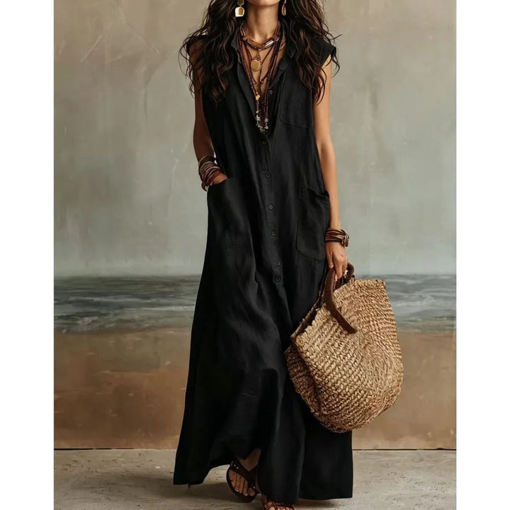 Reese Bohemian V Neck Casual Linen Maxi Dress