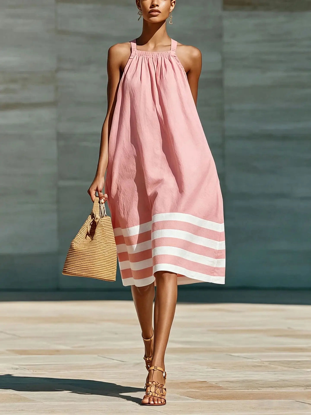 Morrene Striped Boho Midi Dress