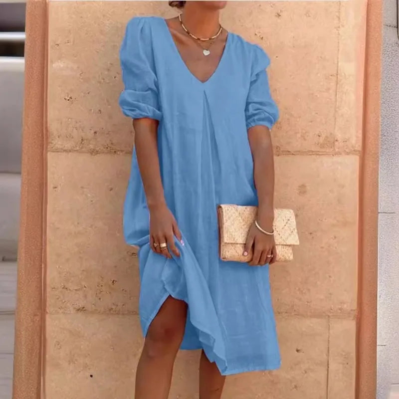 Elara Puff Sleeve Midi Dress