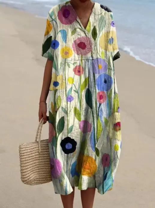 Mallory Printed V Neck Midi Dress