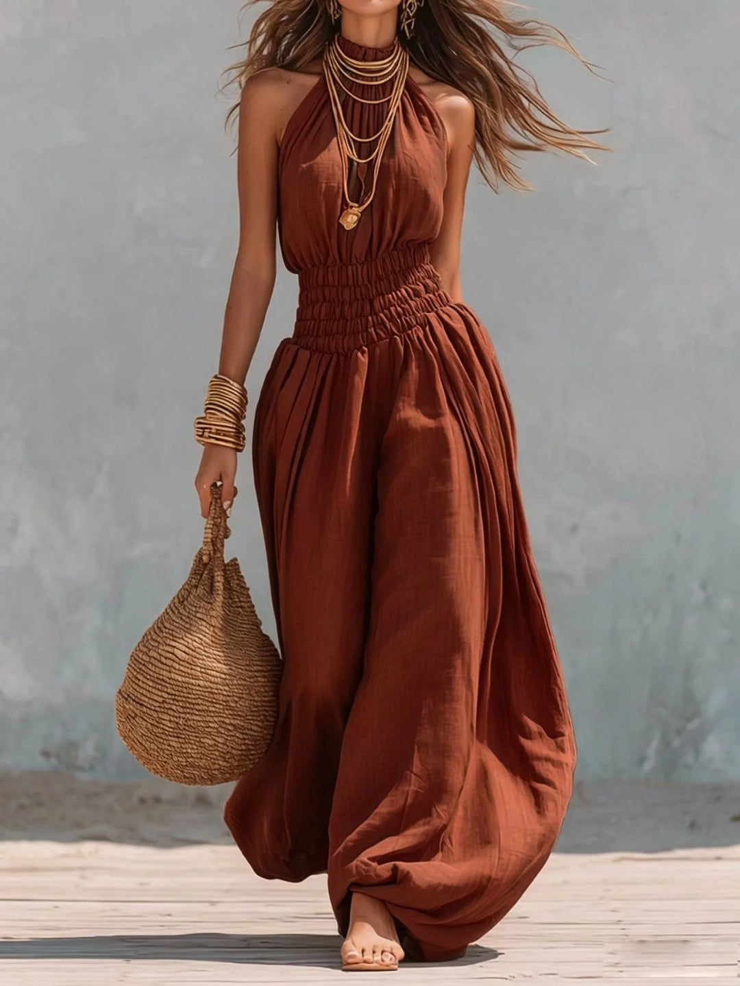 Georgia Breezy Sleeveless Halter Harem Jumpsuit