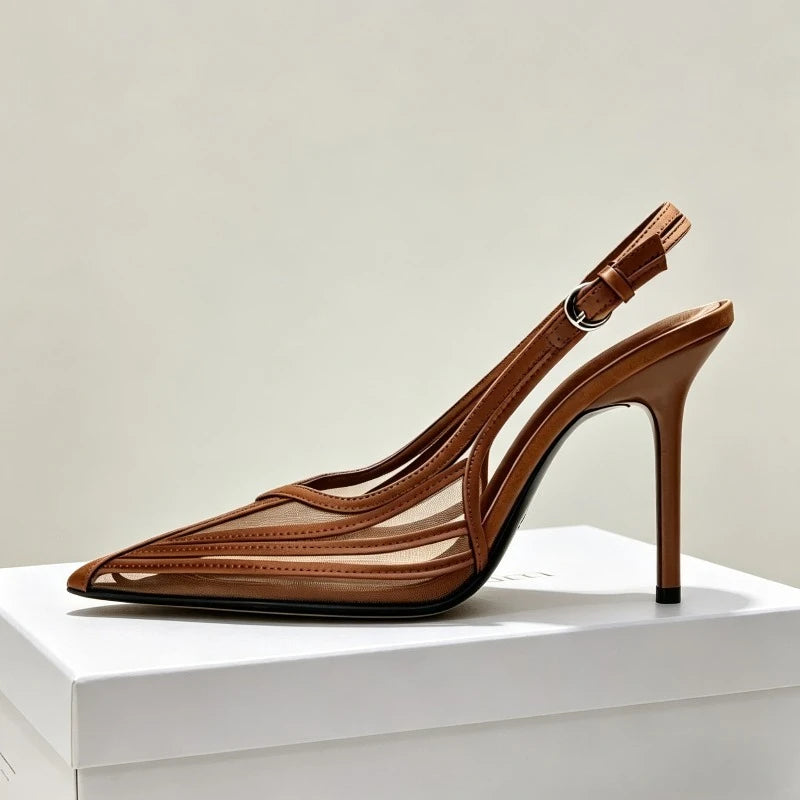 Mary Mesh Pointed Toe Slingback Heels
