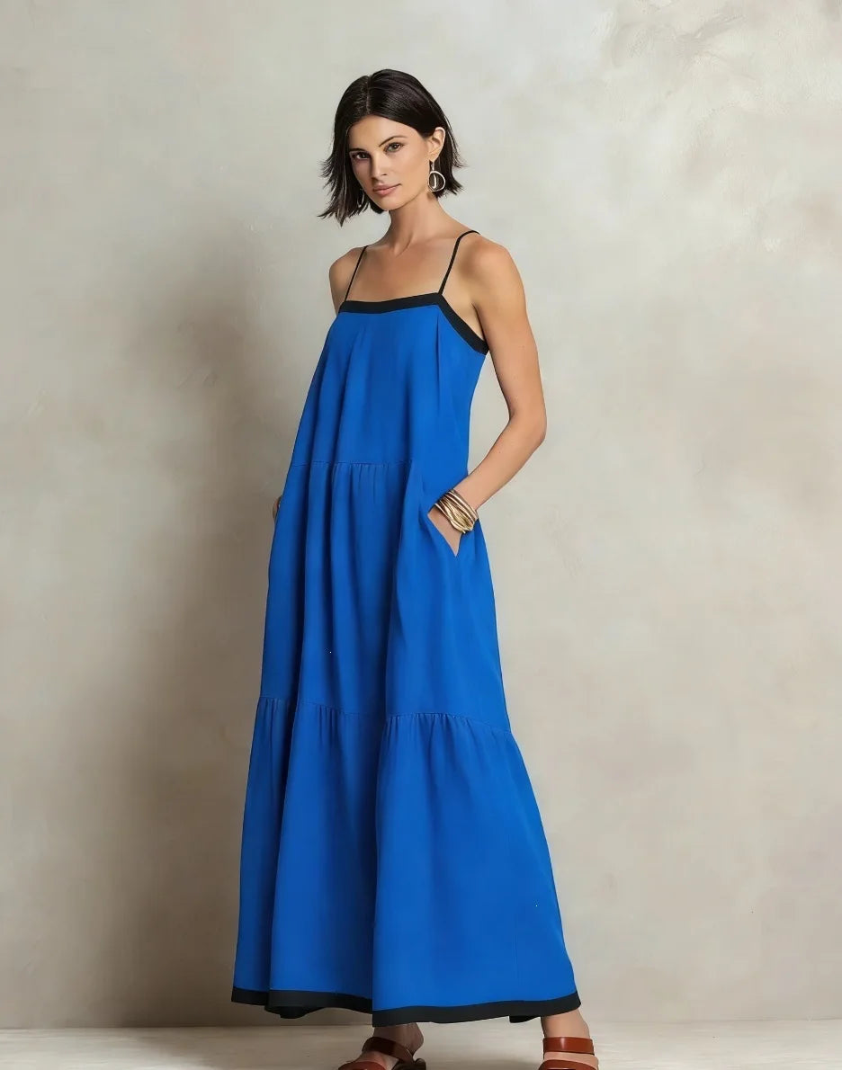Iris Bohemian Spaghetti Strap Linen Maxi Dress