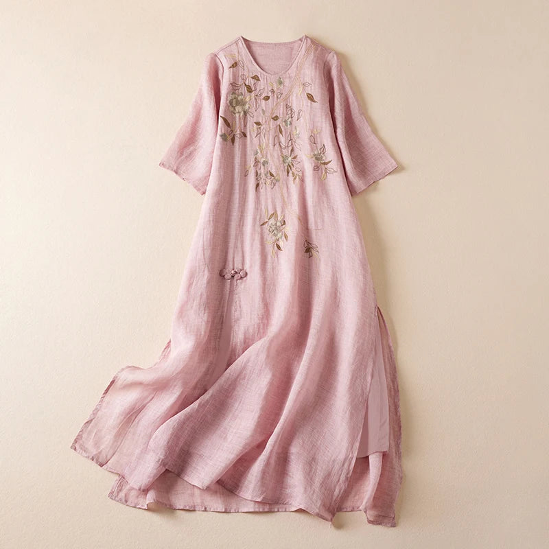 Savannah Embroidered Linen Maxi Dress