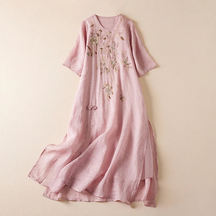 Savannah Embroidered Linen Maxi Dress