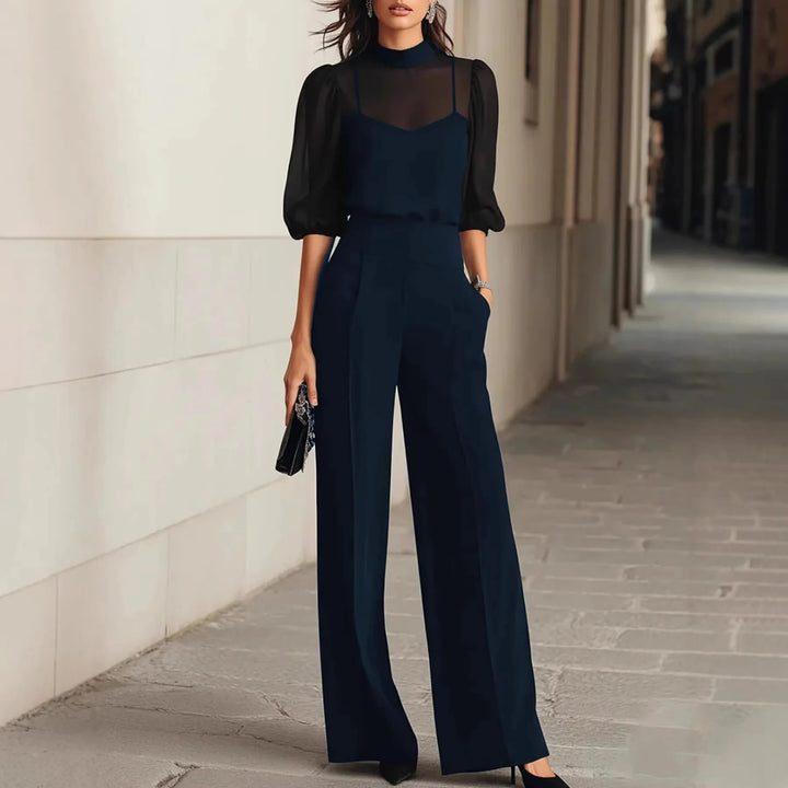 Victoria Elegant Patchwork Long Sleeve Wide Leg Jumpsuit