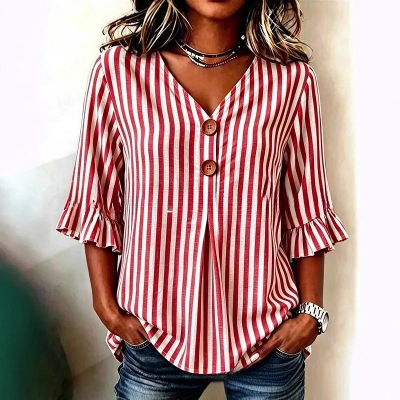 Hazel Striped Ruffle Sleeve Blouse