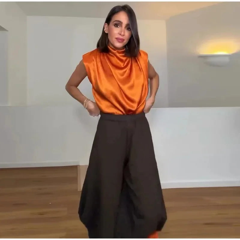 Avery Satin Tie-Waist Blouse