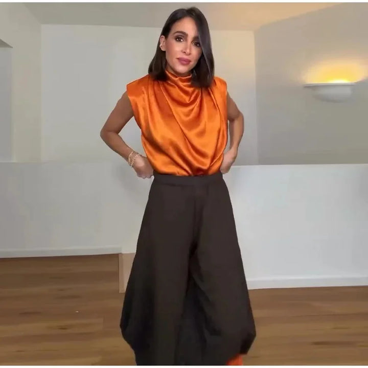 Avery Satin Tie-Waist Blouse