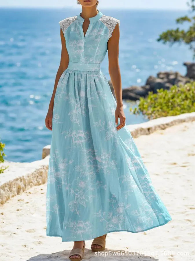 Tahlia Elegant Lace Panel Floral Maxi Dress