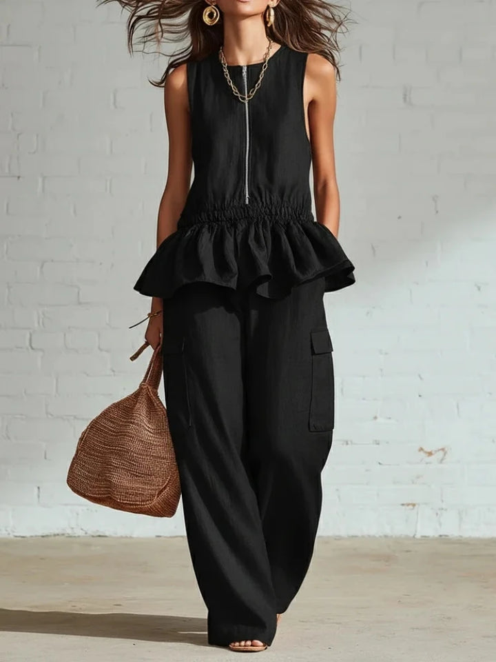Victoria Sleeveless Ruffle Trim Two-Piece Set